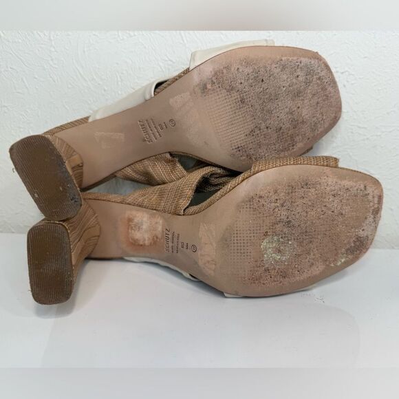 Schutz Wendy Pearl Beige Leather Color Block High Heel Sandals Size 9 EUC - Picture 8 of 8